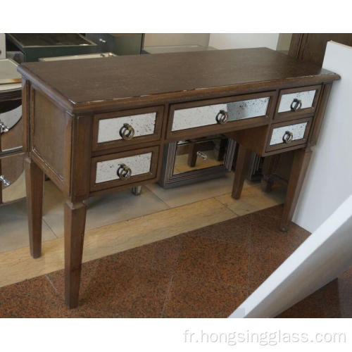 Table de coiffure en miroir en bois antique